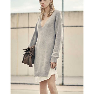ALLSAINTS Gray Wool Alpaca Blend V-Neck Sweater Shirt Mini Dress Size Medium